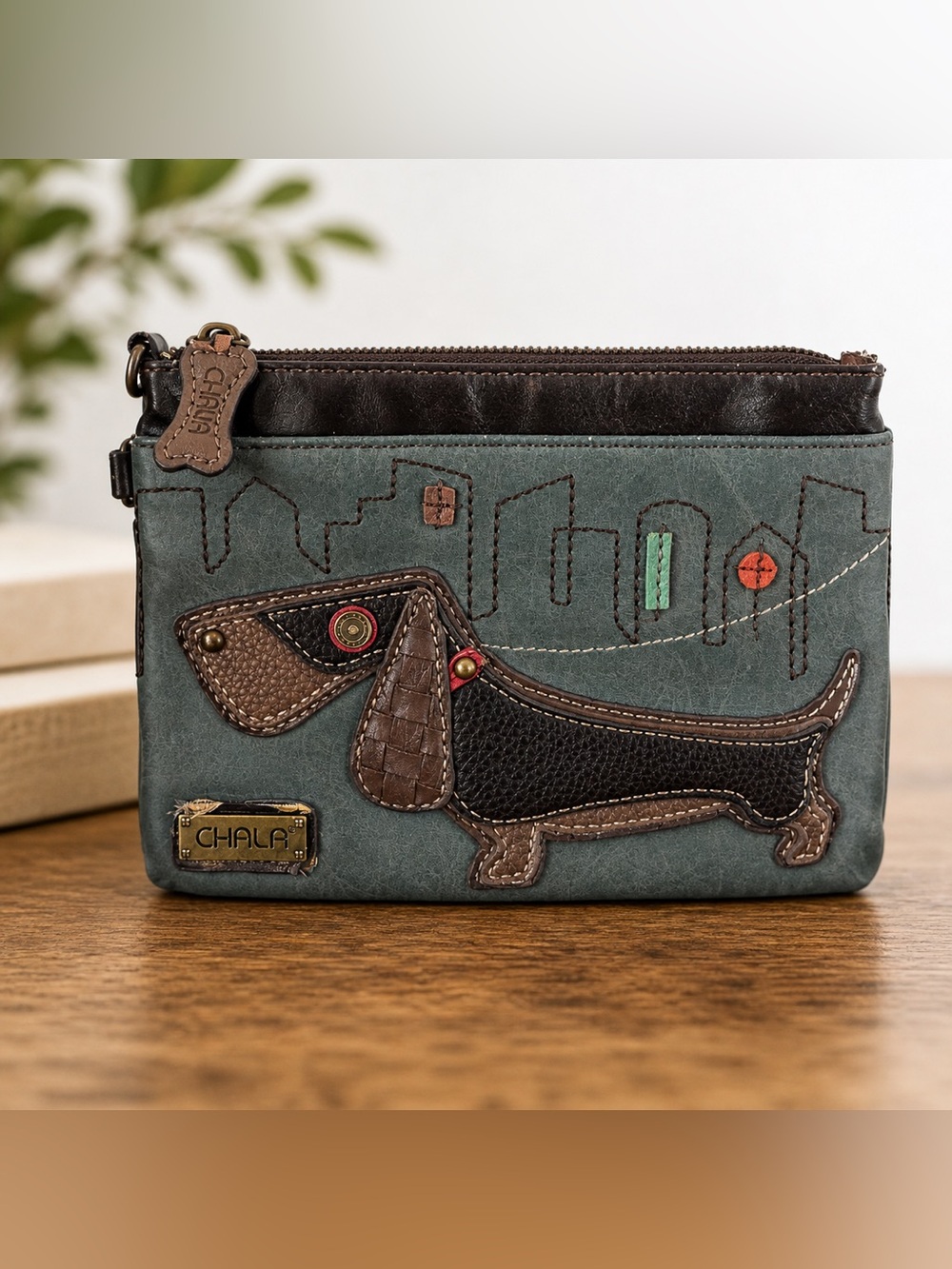 CHALA Dachshund Dog Crossbody Organizer Pouch Wallet Wristlet